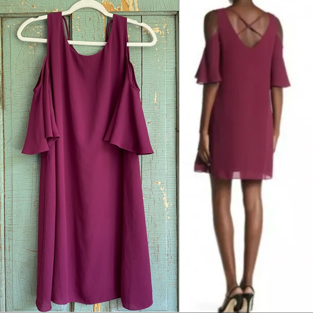 Chelsea28 Cold Shoulder Plum Wine Shift Dress - Picture 1 of 7